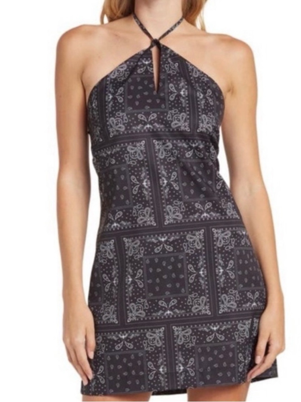 Women's Navy Halter Bandana Print Mini Dress S